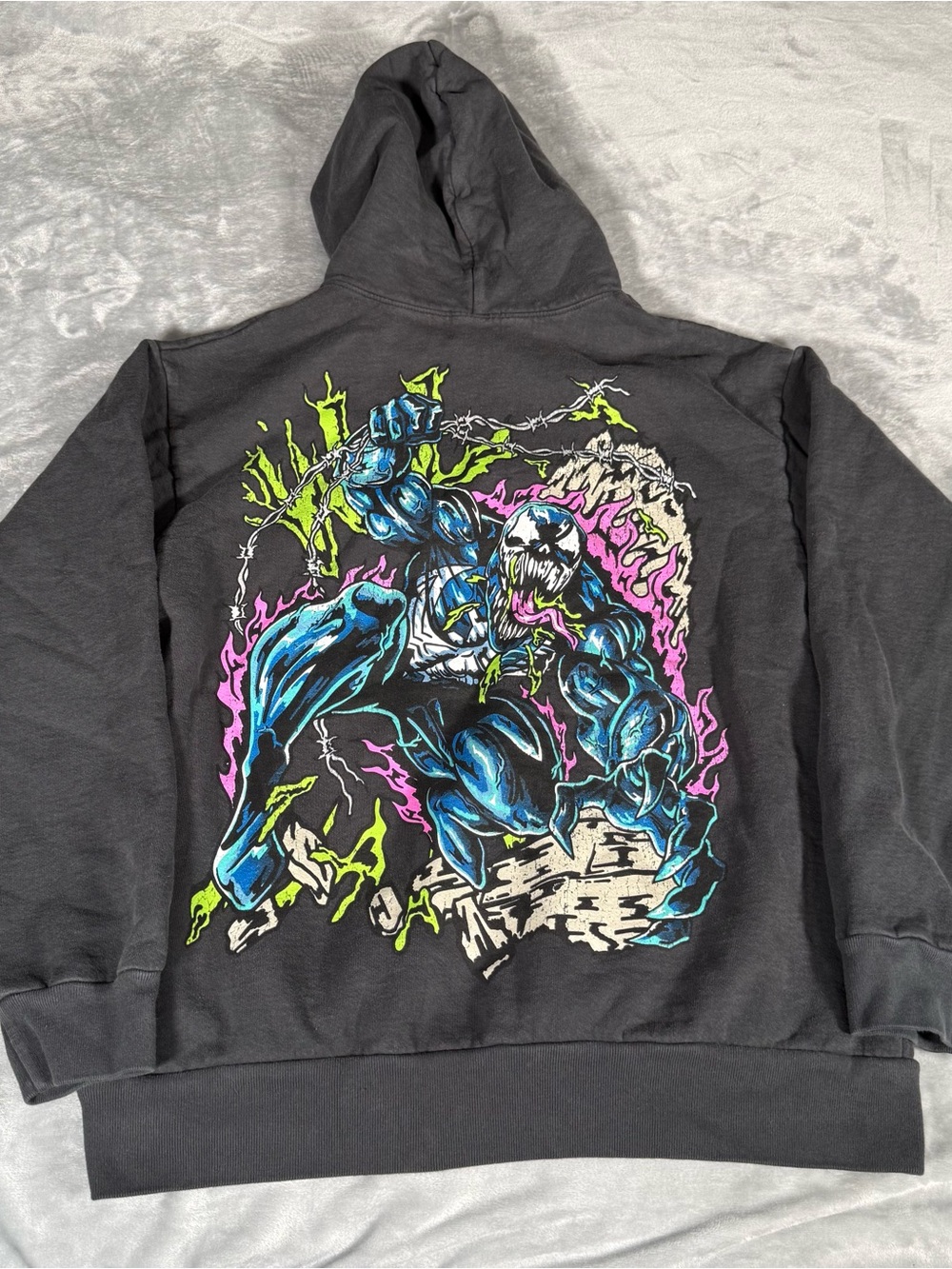 Warren Lotas Marvel Venom Hoodie Mens XL Made In USA Comics FADED Gray